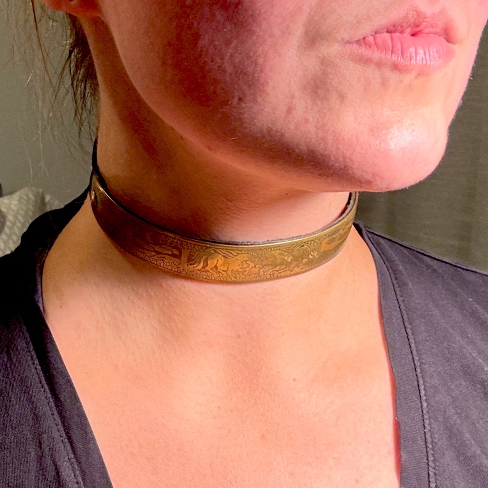 Brass and Black Leather Necklace Unicorns Design